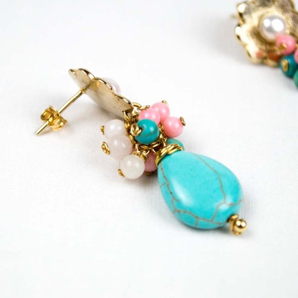 Iliana Leyba  Turquoise, Pearl /Pink Jade Earrings - Picture 4 of 6